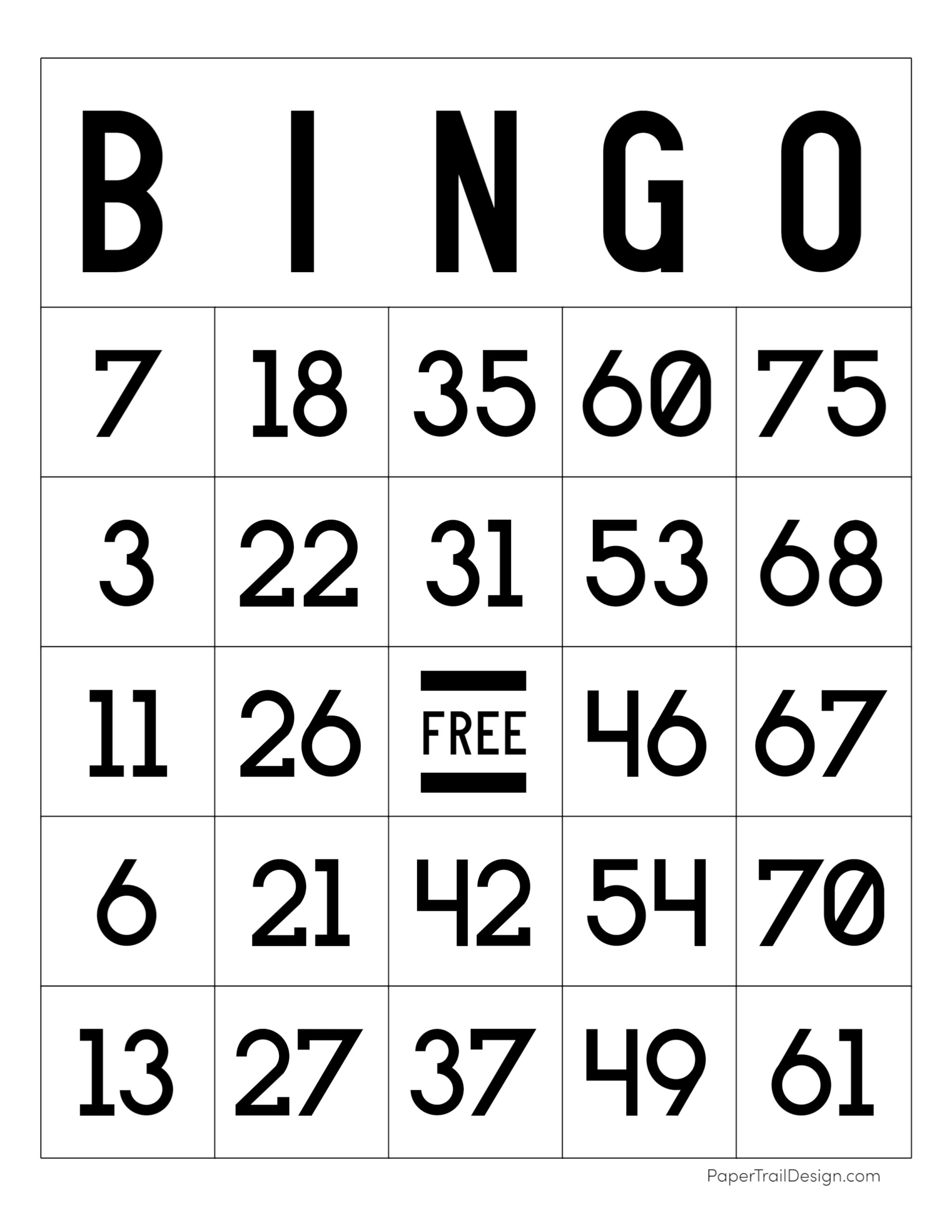 free printable bingo cards - paper trail design